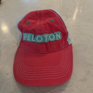 Peloton Coral Pink and Teal Blue Mesh Trucker Hat